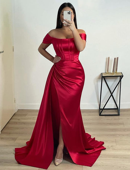 Robe de Soirée Sirène Rouge à Épaules Dénudées