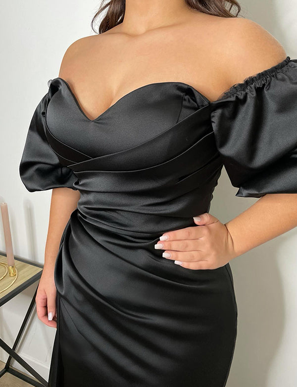 Robe de soirée sirène en Satin soyeux Sexy fente latérale col en V longue pour mariage