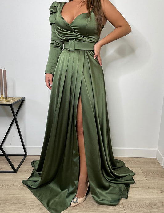 Robe de Soirée Vert Foncé à Une Épaule