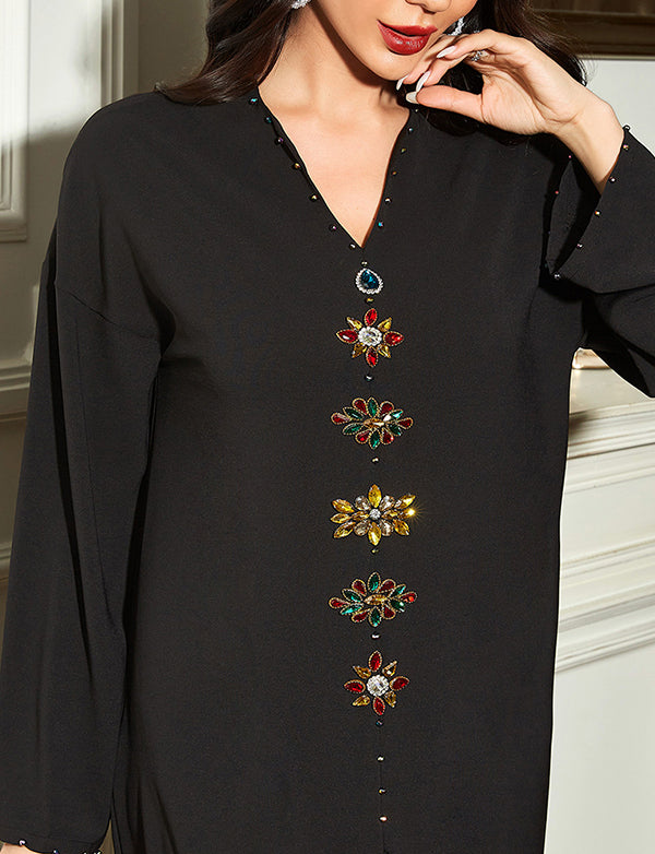Robe Abaya Col V Noire