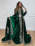 Robe Marocaine en Velours Brodée Verte