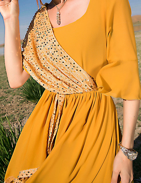 Robe Arabe à Paillettes Orange