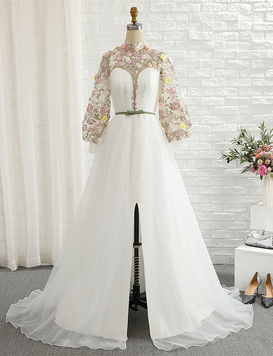 Robe de Mariée Blanc à Manches Longues