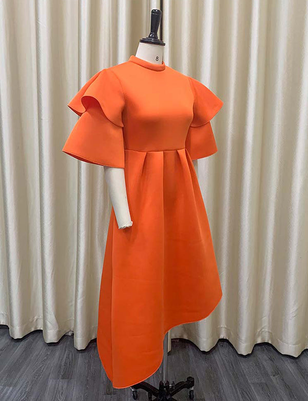 Robe de Cocktail Mi-longue à Manches Évasées pour Femme