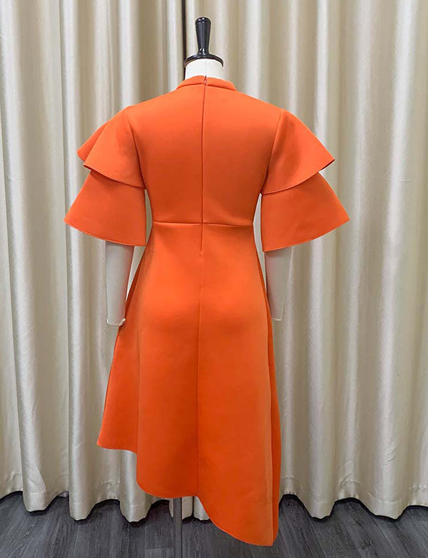 Robe de Cocktail Mi-longue à Manches Évasées pour Femme