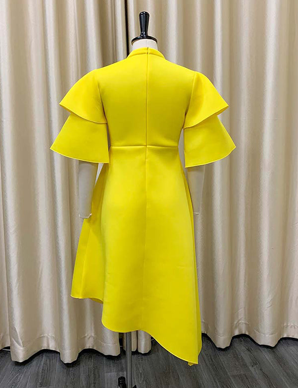 Robe de Cocktail Mi-longue à Manches Évasées pour Femme