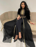 Caftan Marocain Noir Col Haut(Pantalon Non Inclus)