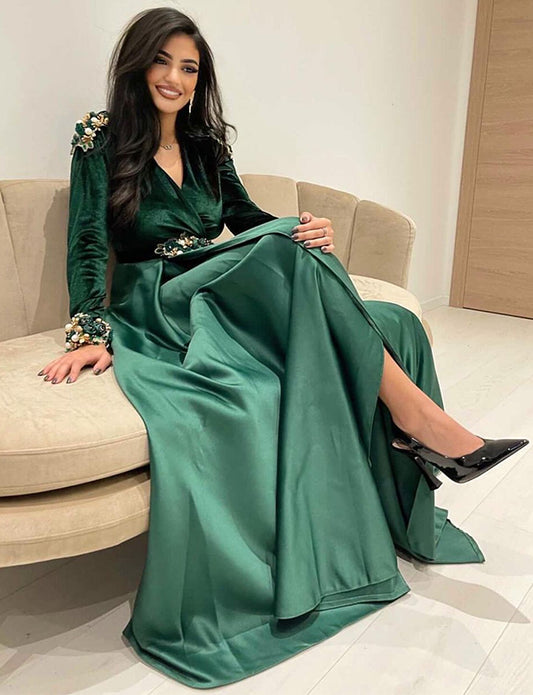 Caftan Marocain en Velours et Satin Vert