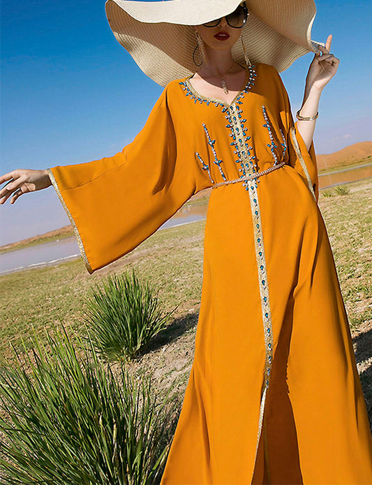 Robe Caftan Orange en Strass