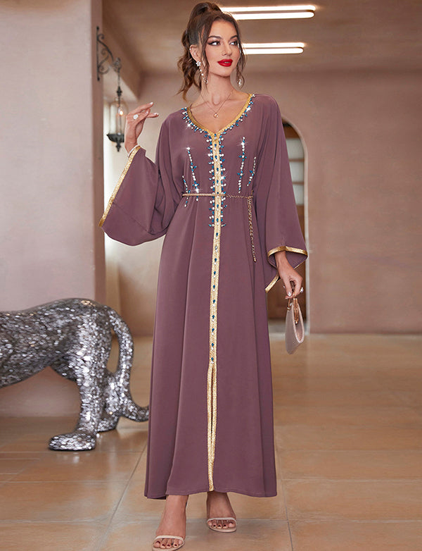 Robe Caftan Améthyste en Strass