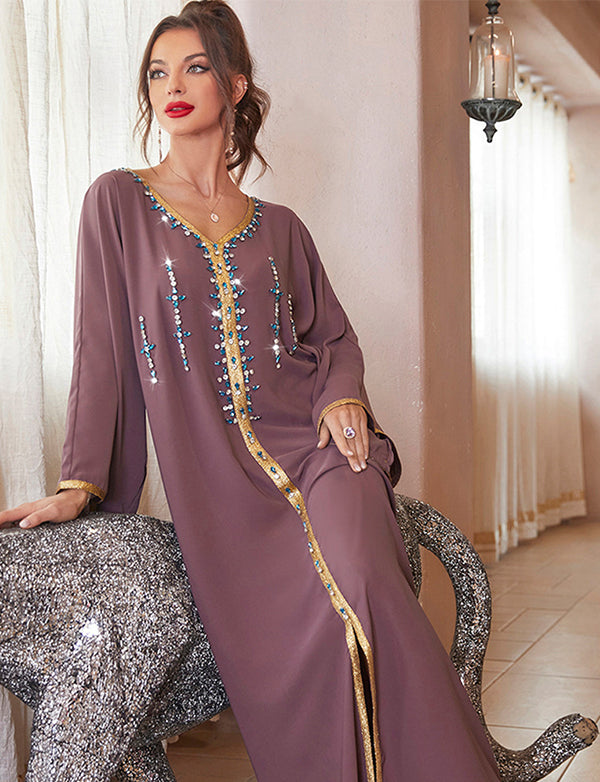 Robe Caftan Améthyste en Strass
