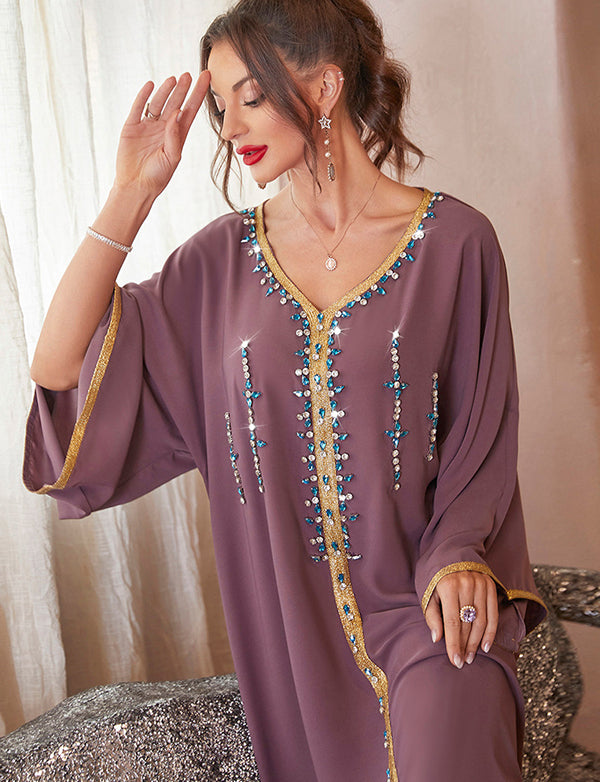 Robe Caftan Améthyste en Strass