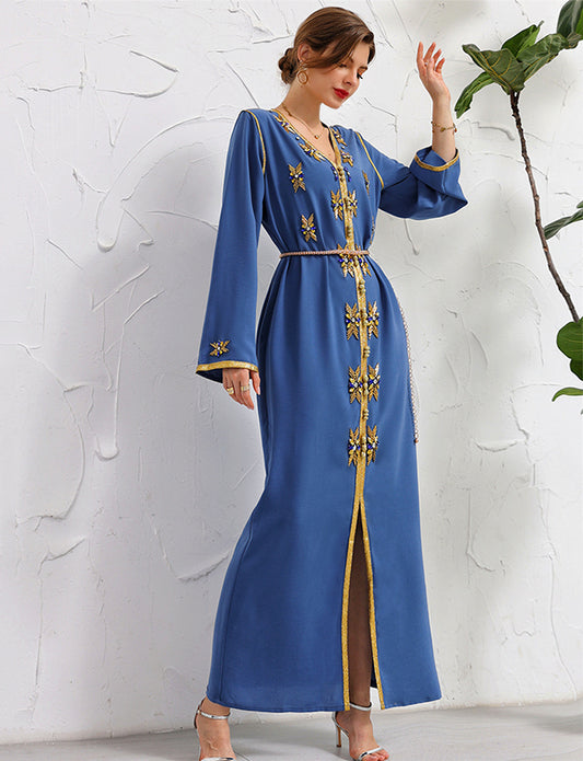 Robe Caftan Bleu en Strass