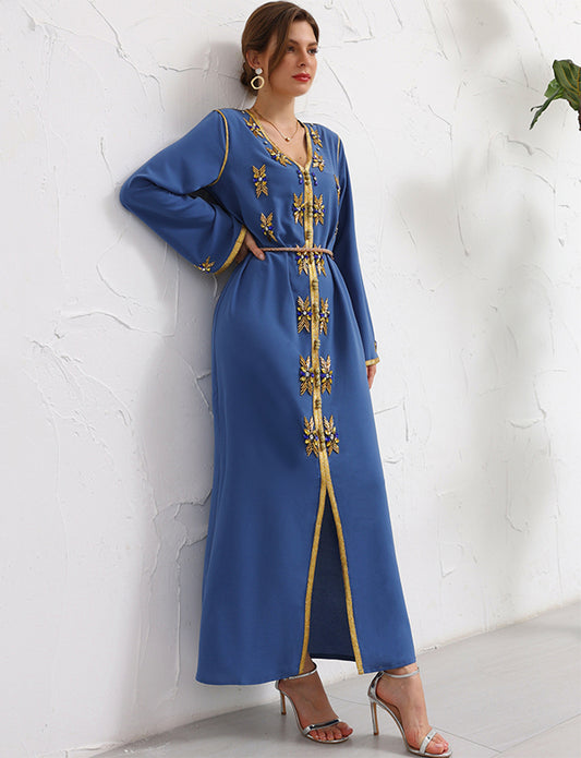 Robe Caftan Bleu en Strass
