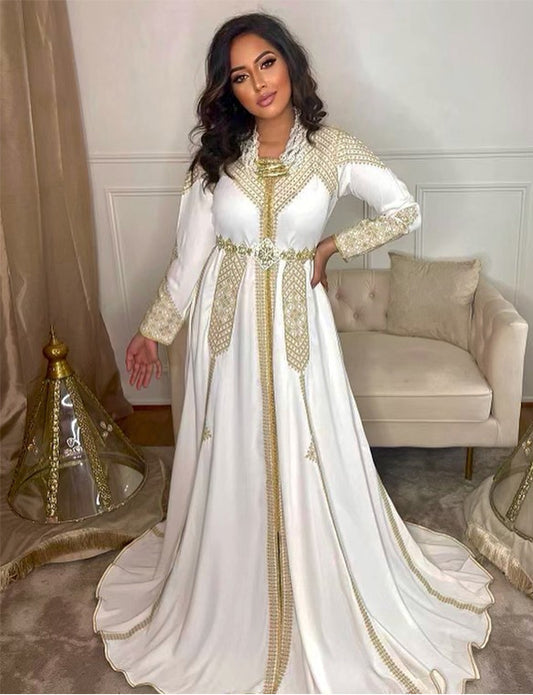 Caftan Marocain Traditionnel Brodé Blanc