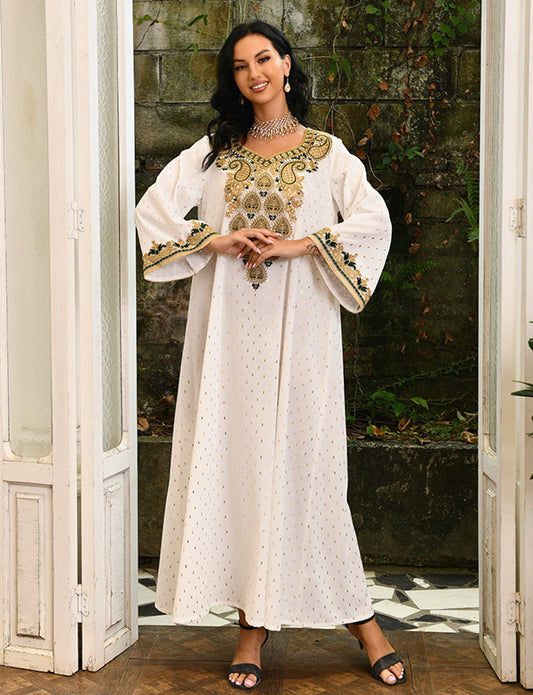 Blanc à manches longues Party Wear Kaftan Robes