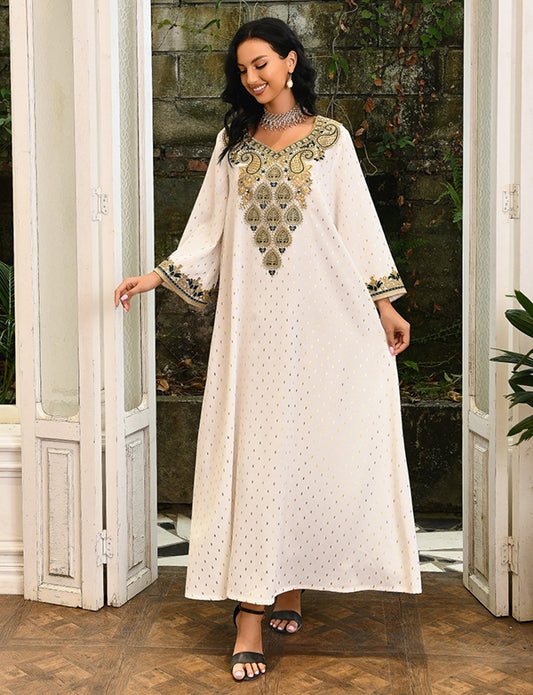 Blanc à manches longues Party Wear Kaftan Robes