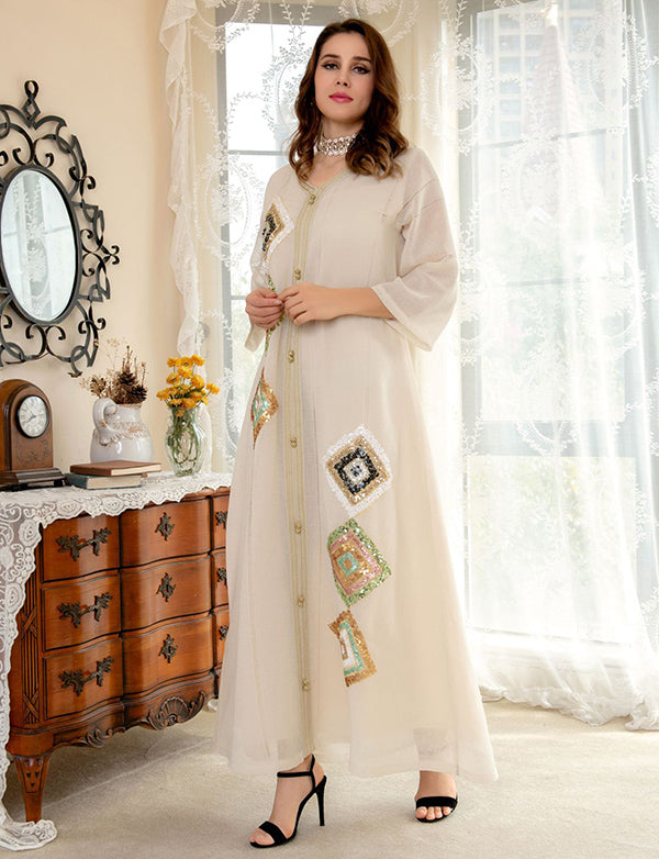 Paillettes Bleu clair Long Marocain Caftan