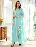 Paillettes Bleu clair Long Marocain Caftan