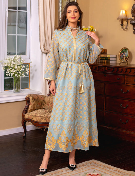 Robe Maxi Abaya brodée élégante et Bleu