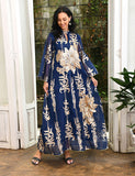 Broderie À Paillettes Bleu Caftan Femmes Robe Arabe