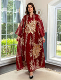 Broderie À Paillettes Orange Caftan Femmes Robe Arabe