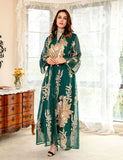 Broderie À Paillettes Bleu Caftan Femmes Robe Arabe