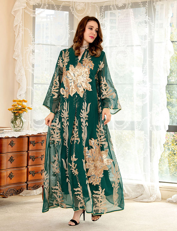 Broderie à paillettes Blanc Caftan Femmes Robe Arabe