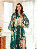 Broderie À Paillettes Bleu Caftan Femmes Robe Arabe