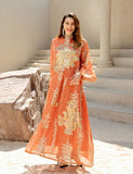 Broderie À Paillettes Orange Caftan Femmes Robe Arabe