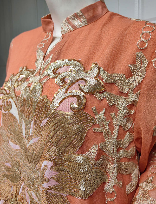 Broderie À Paillettes Orange Caftan Femmes Robe Arabe