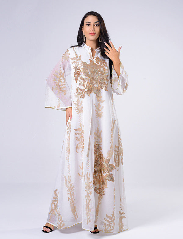 Broderie à paillettes Blanc Caftan Femmes Robe Arabe