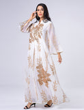 Broderie à paillettes Blanc Caftan Femmes Robe Arabe