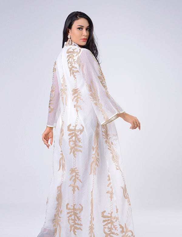 Broderie à paillettes Blanc Caftan Femmes Robe Arabe