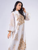 Broderie à paillettes Blanc Caftan Femmes Robe Arabe