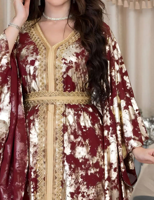 Robe Longue Marocaine Marocaine Florale Rouge