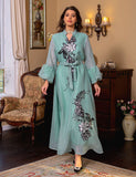 Élégante broderie vert clair Robe longue Abaya