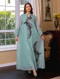 Élégante broderie vert clair Robe longue Abaya