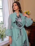 Élégante broderie vert clair Robe longue Abaya