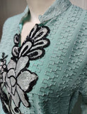 Élégante broderie vert clair Robe longue Abaya