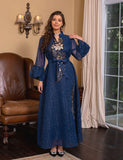 Élégante broderie vert clair Robe longue Abaya