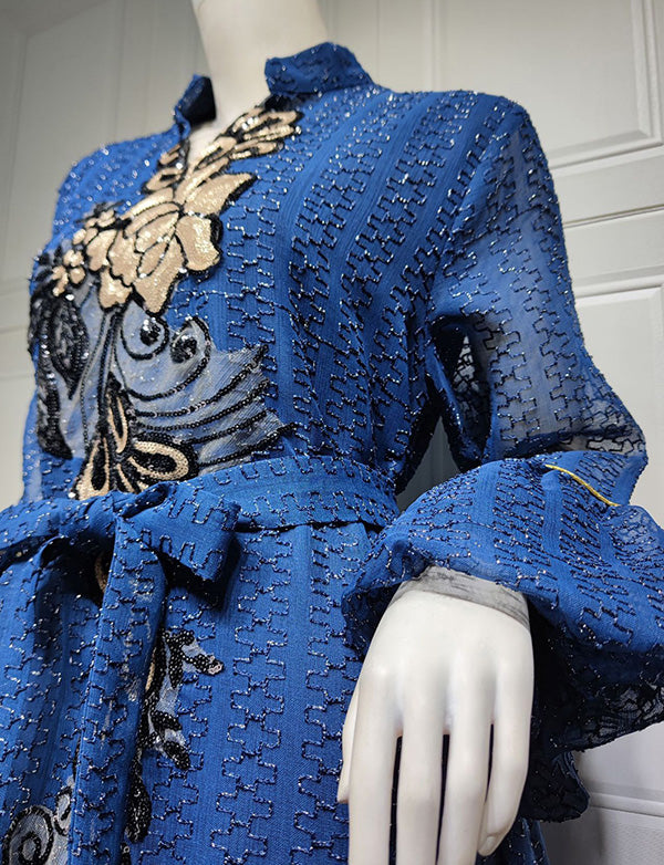Élégante broderie vert clair Robe longue Abaya