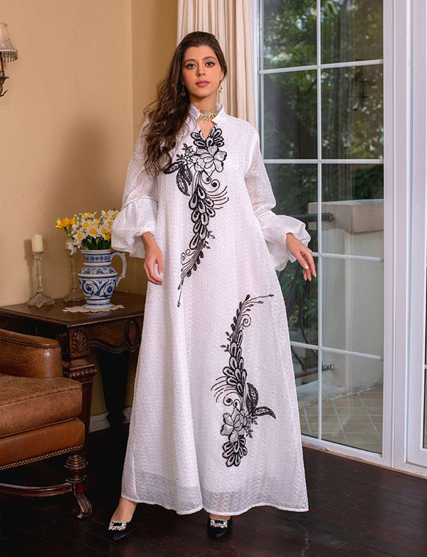 Élégante broderie vert clair Robe longue Abaya