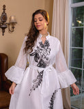 Élégante broderie vert clair Robe longue Abaya