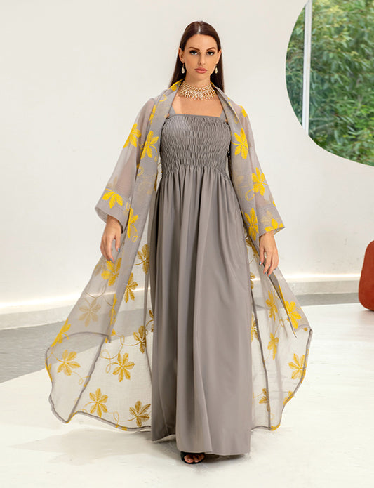 Robe camisole grise musulmane en maille Abaya