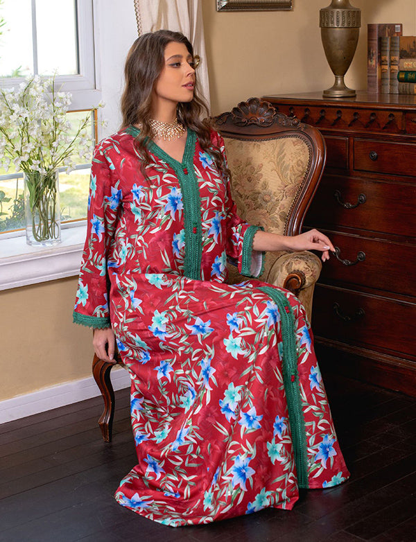 Robe vintage rétro imprimée de printemps pour femmes abaya