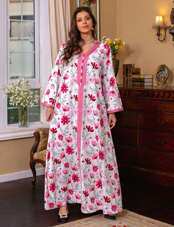 Robe longue imprimée jalabiya printemps robe musulmane