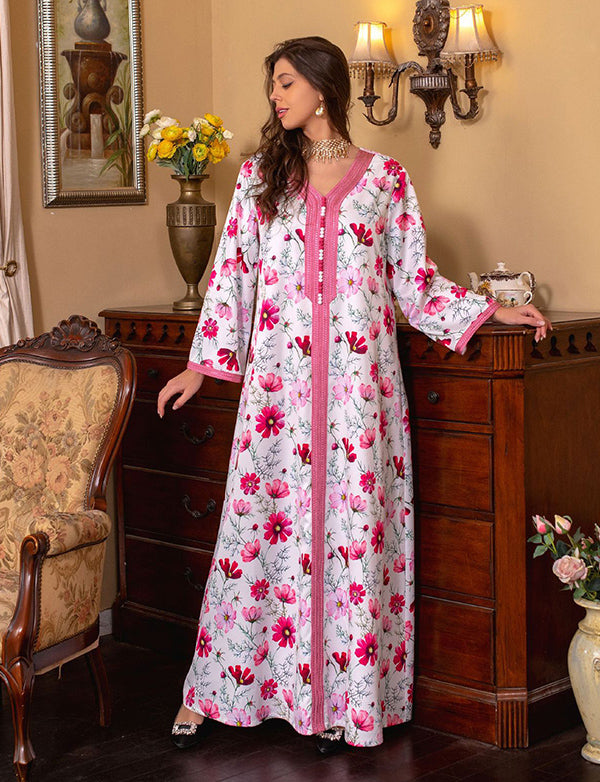 Robe longue imprimée jalabiya printemps robe musulmane