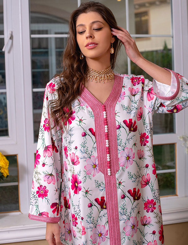 Robe longue imprimée jalabiya printemps robe musulmane