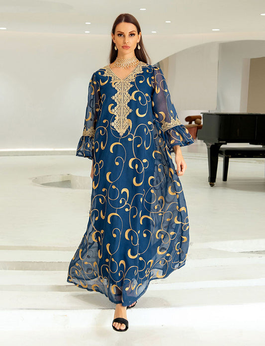 Robe de soirée musulmane en maille brodée à bord évasé